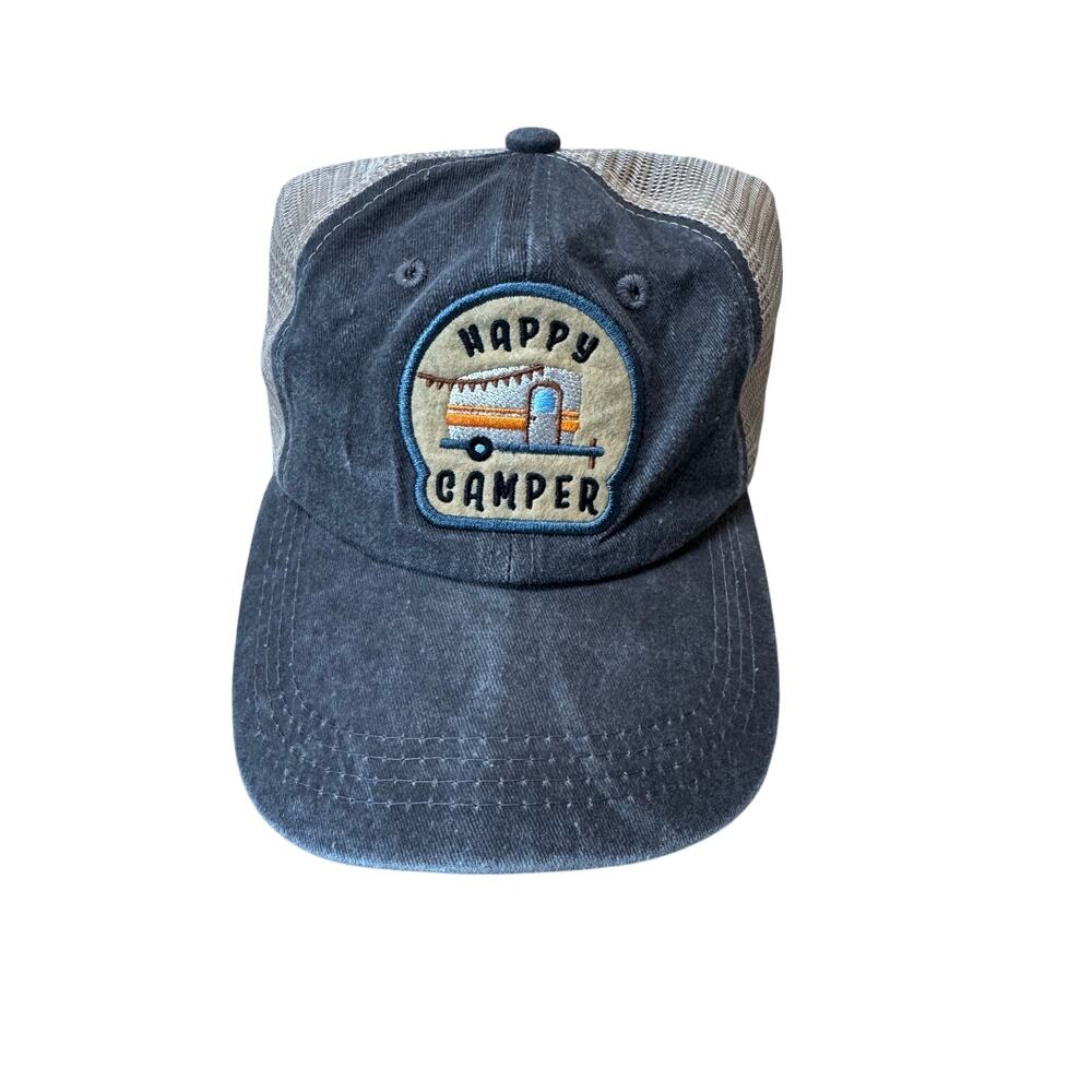 Happy Camper Trucker Cap/ Baseball Cap Gray Tan Snapback RV Camping Snapback